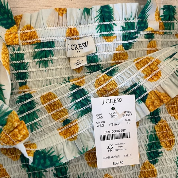 NWT J. CREW Pineapple Smocked Tie Tank Top (Small) - Picture 6 of 9